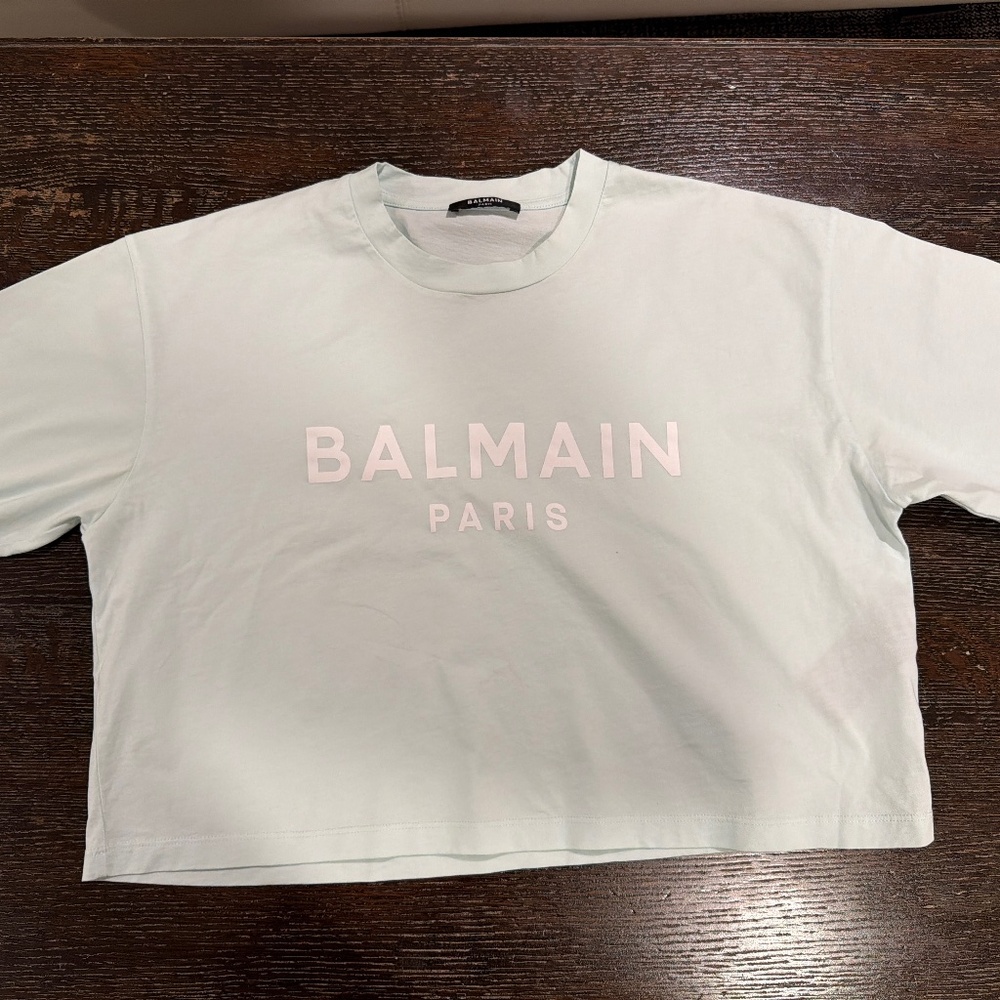 Balmain Light Mint green cropped t shirt